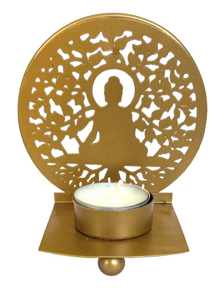 Saraswati Teelichthalter Teelichthalter "Gautama Buddha" (10cm), Metall, goldfarbend, 7x7x11cm von Saraswati