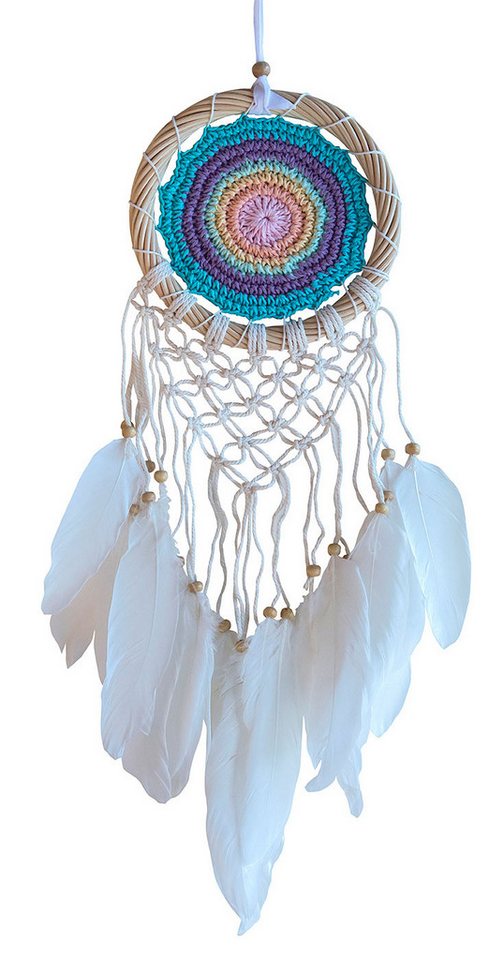 Saraswati Traumfänger Traumfänger "Zentrum" Häkelei/Makramee, Rattan mit weißen Federn, bunt Saraswati Traumfänger Traumfänger "Zentrum" Häkelei/Makramee, Rattan mit weißen Federn, bunt von Saraswati