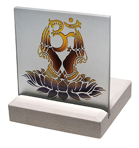 Teelicht "Om Namaste" Glas Stein graviert 10x13cm von Saraswati