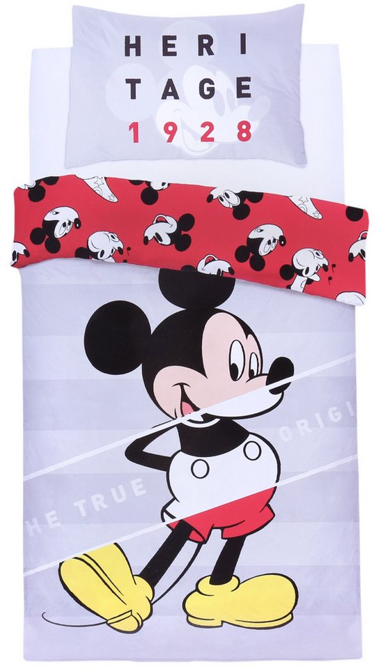 Bettbezug Grau-rote Bettwäsche Einzelset Mickey Mouse Disney 135x200 cm, Sarcia.eu von Sarcia.eu