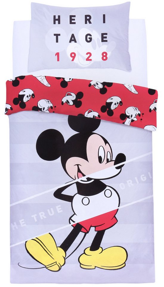 Sarcia.eu Bettbezug Grau-rote Bettwäsche Einzelset Mickey Mouse Disney 135x200 cm von Sarcia.eu