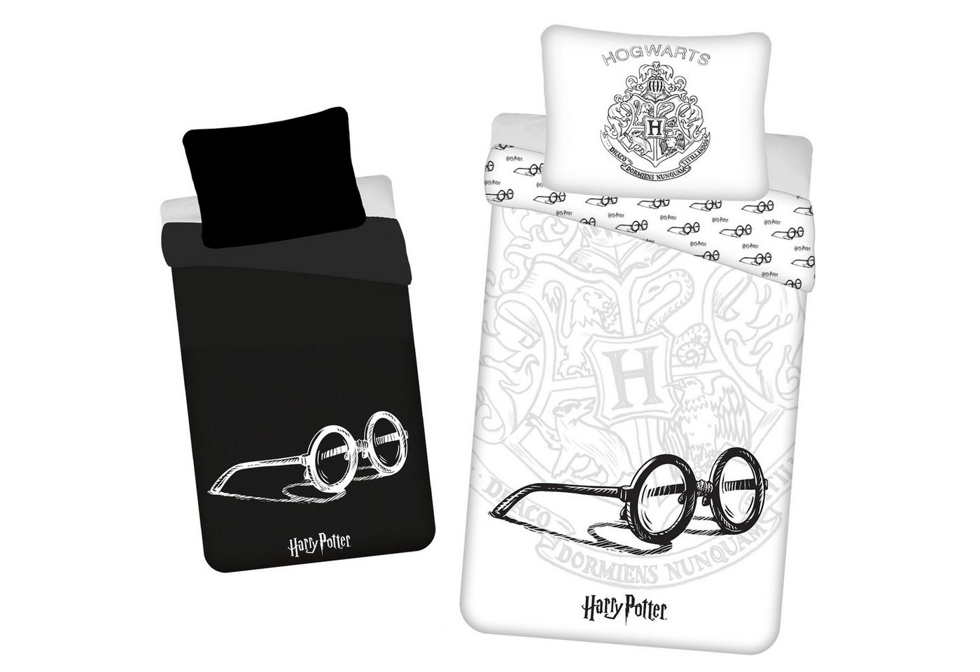 Kinderbettwäsche Harry Potter Cotton Hogwarts, weiß-schwarz, Baumwolle, 140x200cm, Sarcia.eu von Sarcia.eu