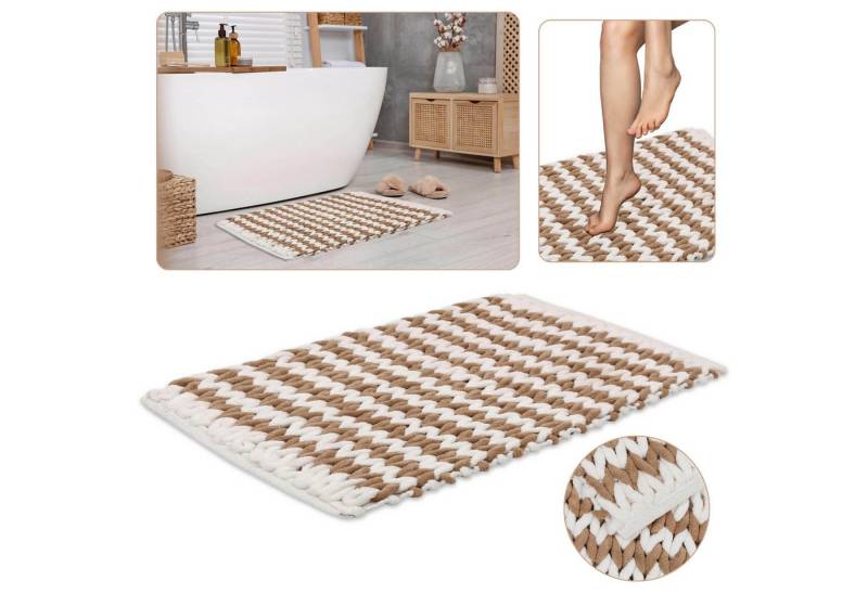 Sarcia.eu Badematte Braun-weiße geflochtene Badematte 50x80 cm, Plüsch-Mikrofaser von Sarcia.eu