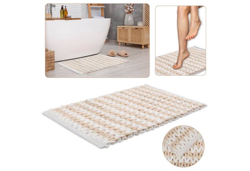 Sarcia.eu Badematte Geflochtene Badematte in cremeweiß 50x80 cm, Plüsch-Mikrofaser von Sarcia.eu