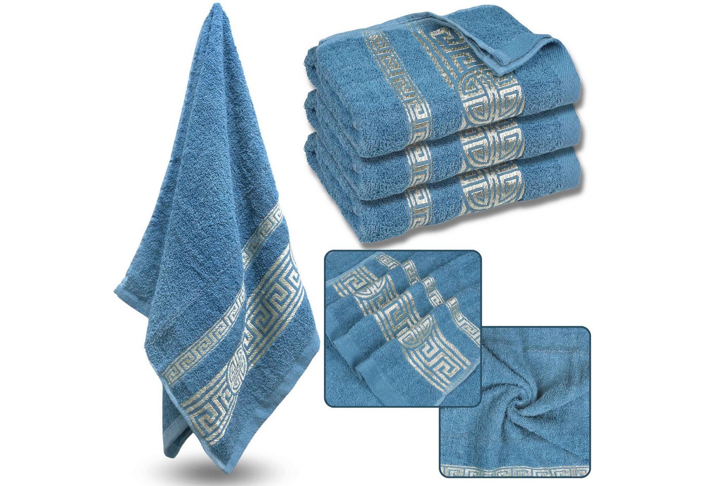 Sarcia.eu Badetücher Blaues Baumwollhandtuch mit dekorativer Stickerei, 48x100 cm x3 von Sarcia.eu