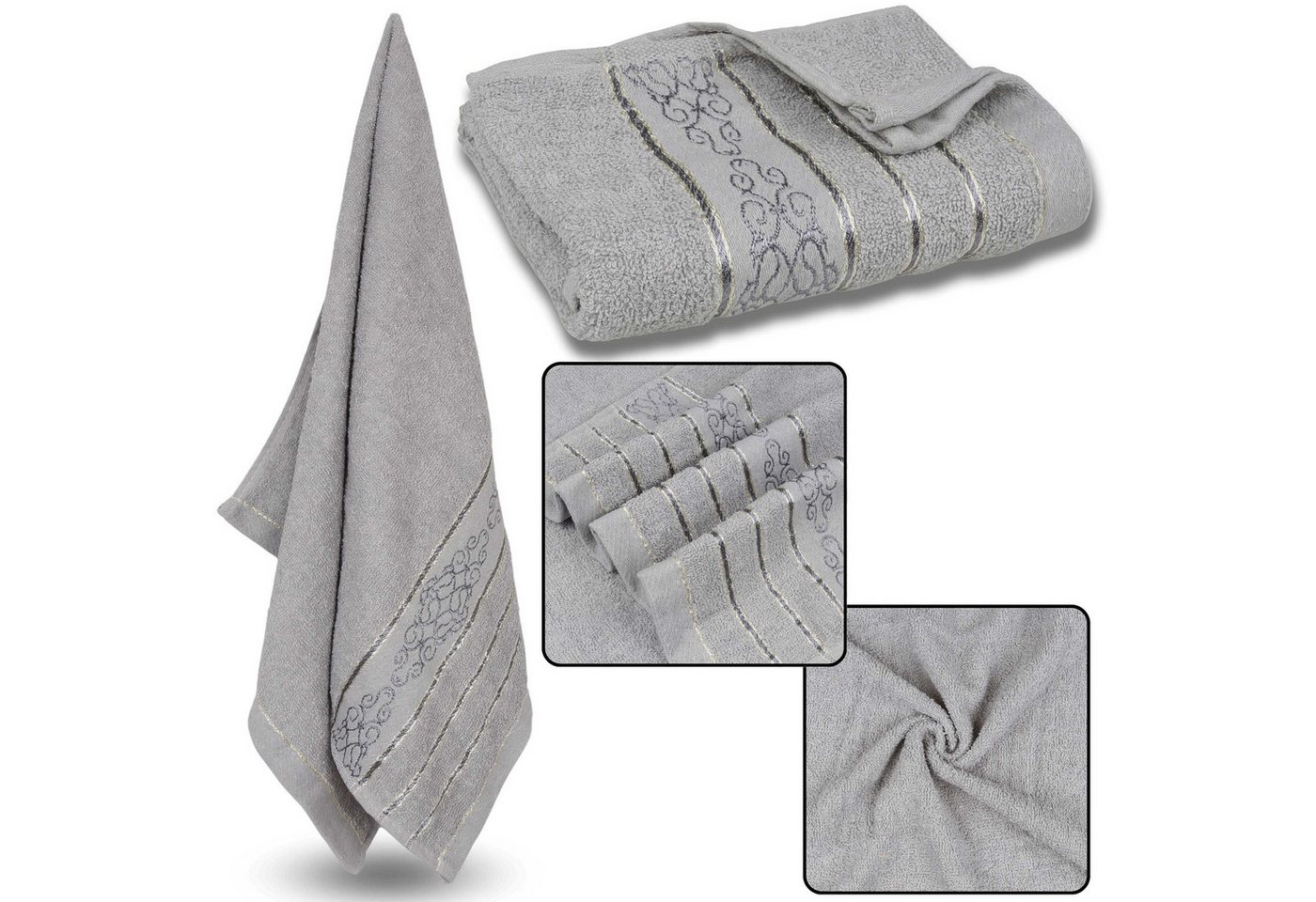 Sarcia.eu Badetücher Graues Baumwollhandtuch mit grauer Stickerei, 48x100 cm x3 von Sarcia.eu