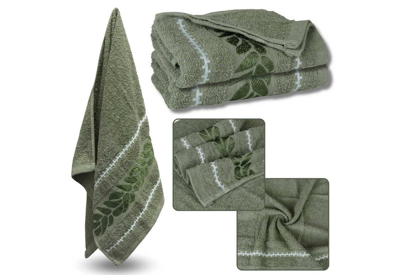 Sarcia.eu Badetücher Grünes Baumwollbadetuch mit dekorativer Stickerei, 70x135 cm x2 von Sarcia.eu