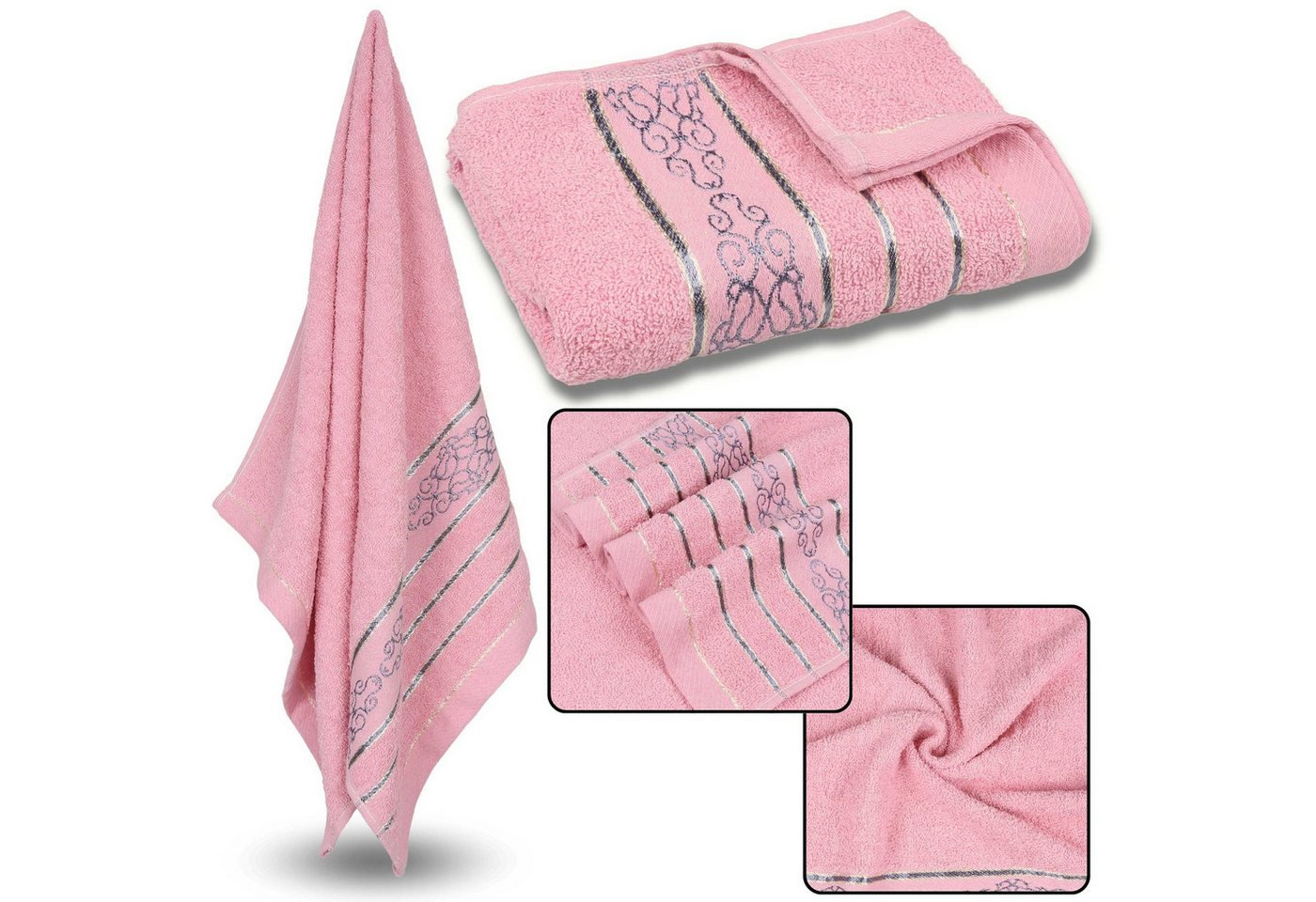 Sarcia.eu Badetücher Rosa Baumwollbadetuch mit grauer Stickerei, 70x135 cm x2 von Sarcia.eu