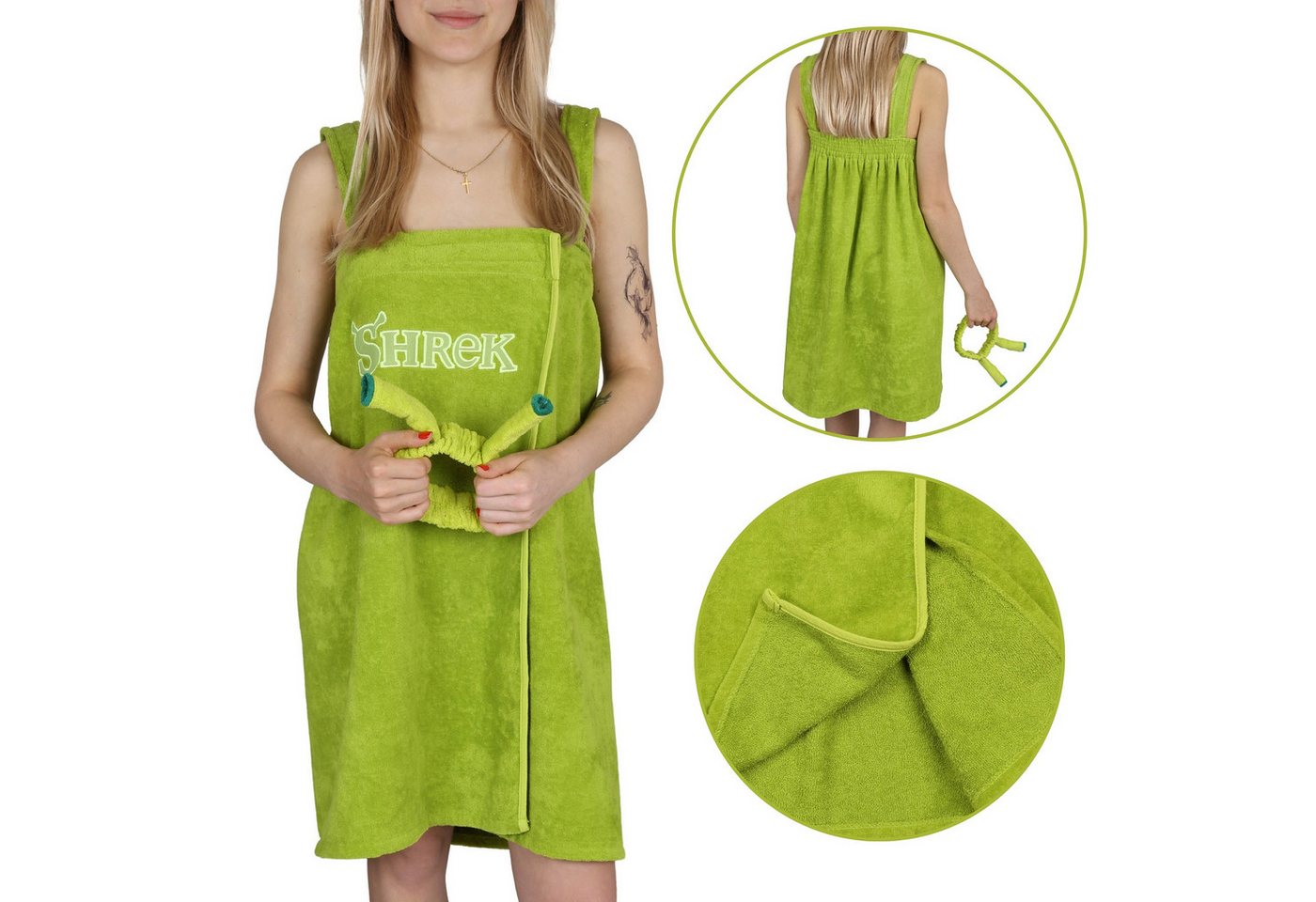 Sarcia.eu Badetücher Shrek Grünes Baumwollhandtuch mit Trägern + Stirnband S-M von Sarcia.eu