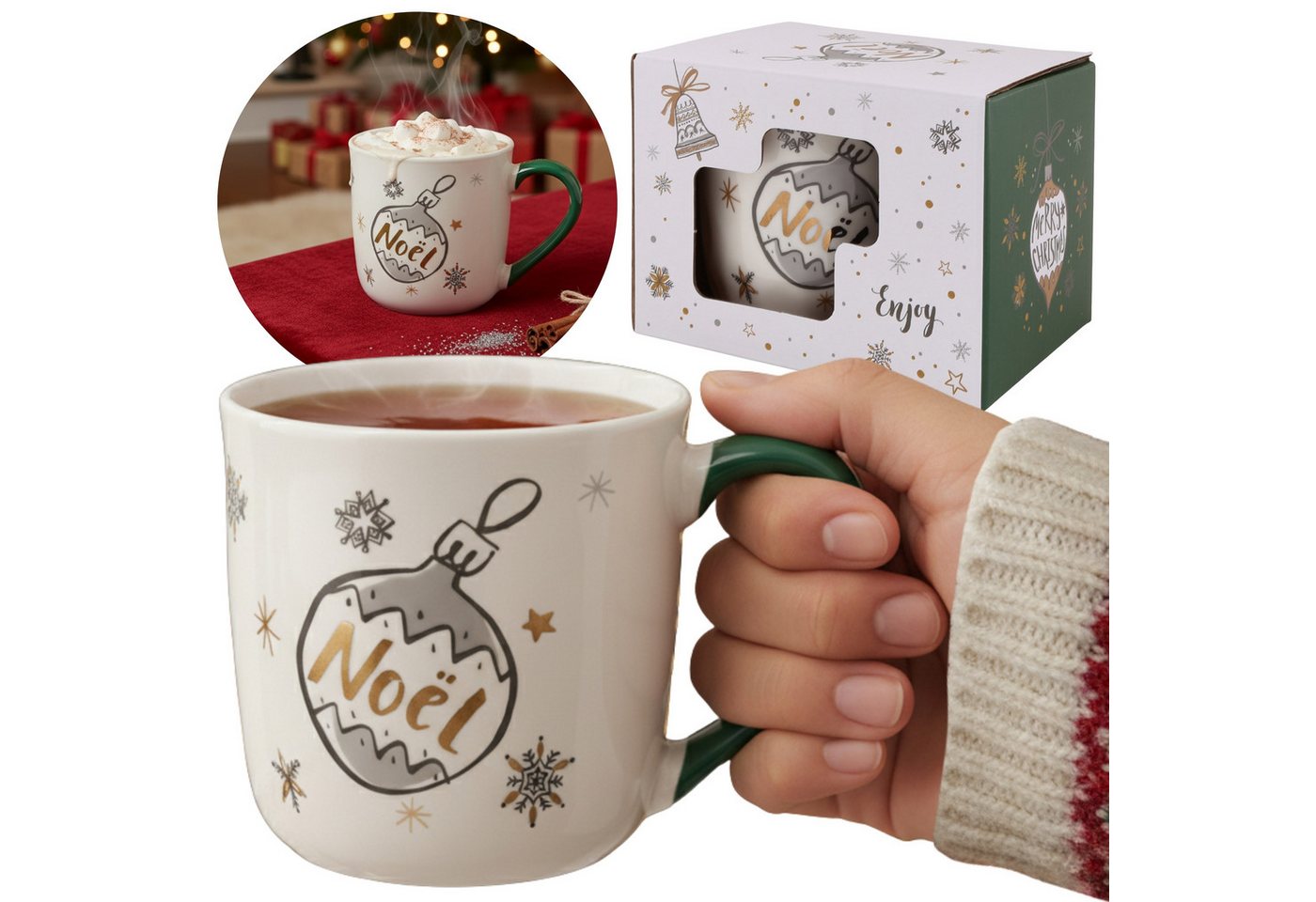 Sarcia.eu Dekobecher Weiße Porzellan-Weihnachtstasse mit Henkel, Christbaumkugel, 320 ml von Sarcia.eu