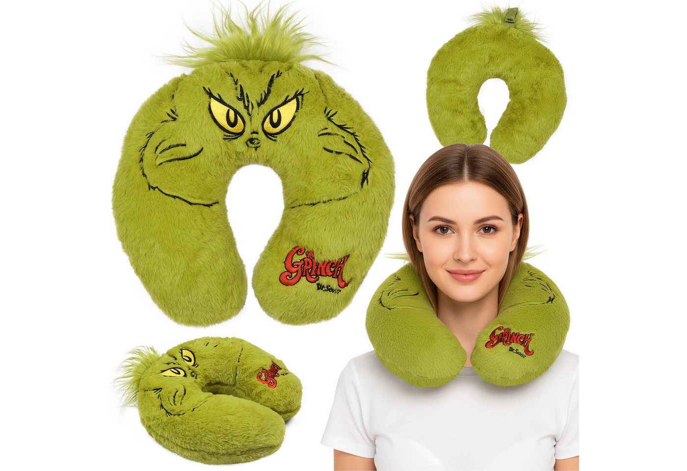 Sarcia.eu Dekokissen Grinch pelziges Reisekissen KISSEN FÜR FLUGZEUG UND AUTO 32x32cm von Sarcia.eu