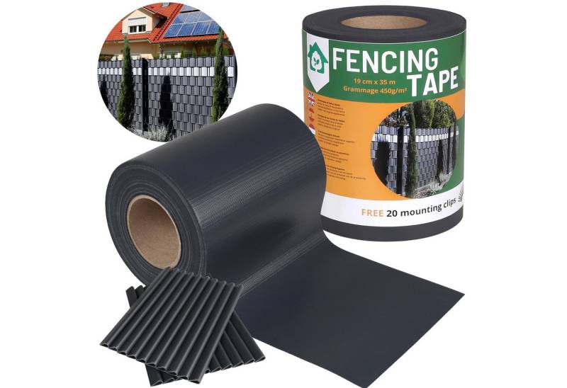 Sarcia.eu Doppelstabmattenzaun Sichtschutzstreifen, 19cmx35m,450g/m2+20 Befestigungsclips,Anthrazit von Sarcia.eu