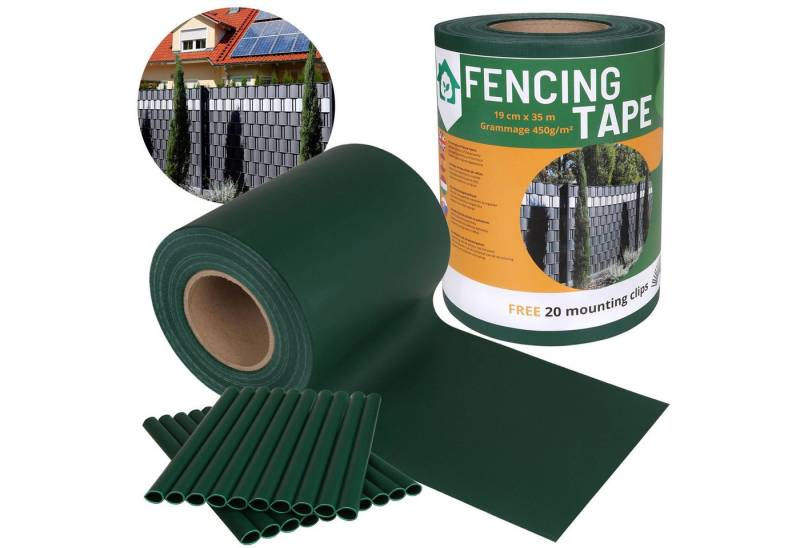 Sarcia.eu Doppelstabmattenzaun Sichtschutzstreifen, 19cmx35m,450g/m2+20Befestigungsclips,Grün von Sarcia.eu