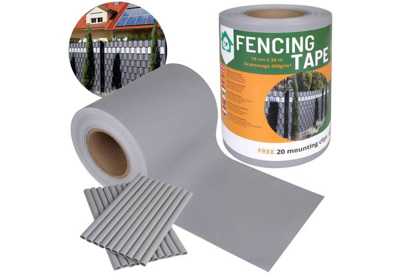 Sarcia.eu Doppelstabmattenzaun Sichtschutzstreifen 19cmx35m,450g/m2+20 Befestigungsclips, grau von Sarcia.eu