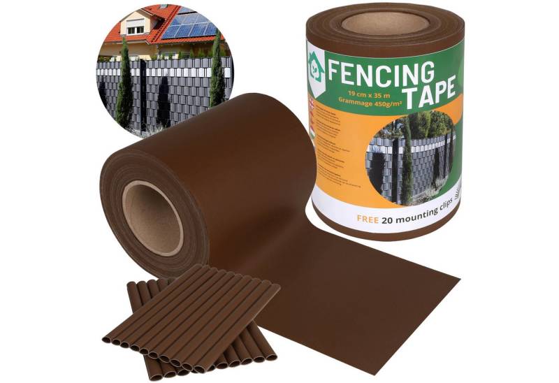 Sarcia.eu Doppelstabmattenzaun Sichtschutzstreifen 19cmx35m,450g/m2+20Befestigungsclips, braun von Sarcia.eu