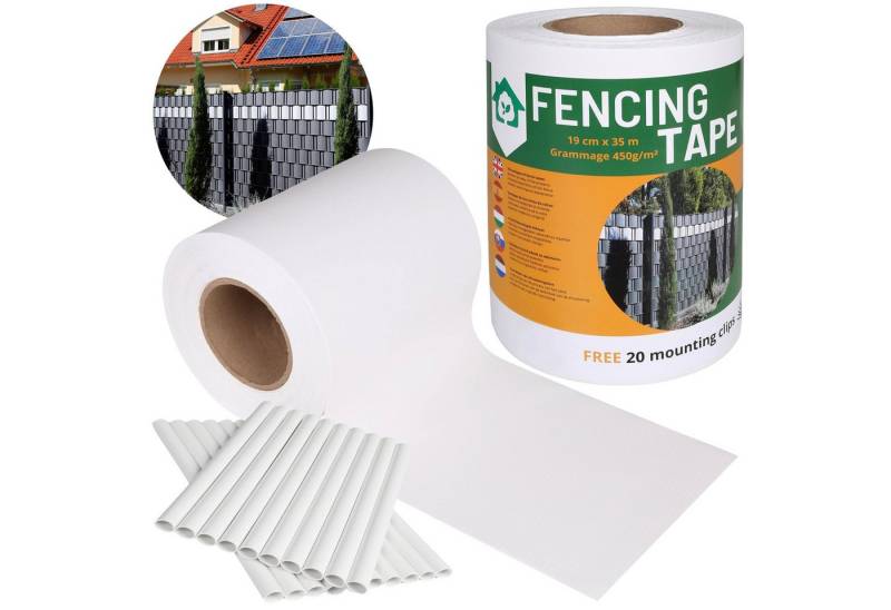 Sarcia.eu Doppelstabmattenzaun Sichtschutzstreifen 19cmx35m,450g/m2+20Befestigungsclips,weiß von Sarcia.eu