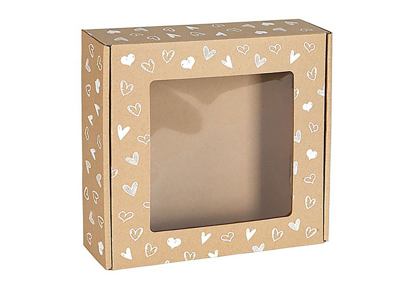 Sarcia.eu Geschenkbox Mailer-Box mit Sichtfenster mit weißem Herzaufdruck 20x20x5 cm x1 von Sarcia.eu
