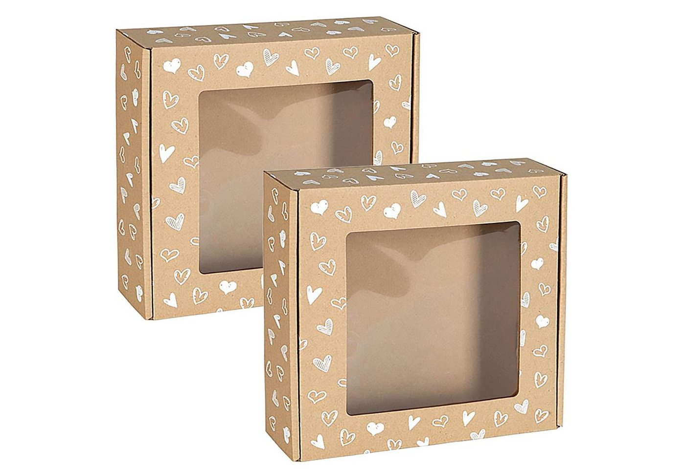 Sarcia.eu Geschenkbox Mailer-Box mit Sichtfenster mit weißem Herzaufdruck 20x20x5 cm x2 Sarcia.eu Geschenkbox Mailer-Box mit Sichtfenster mit weißem Herzaufdruck 20x20x5 cm x2 von Sarcia.eu