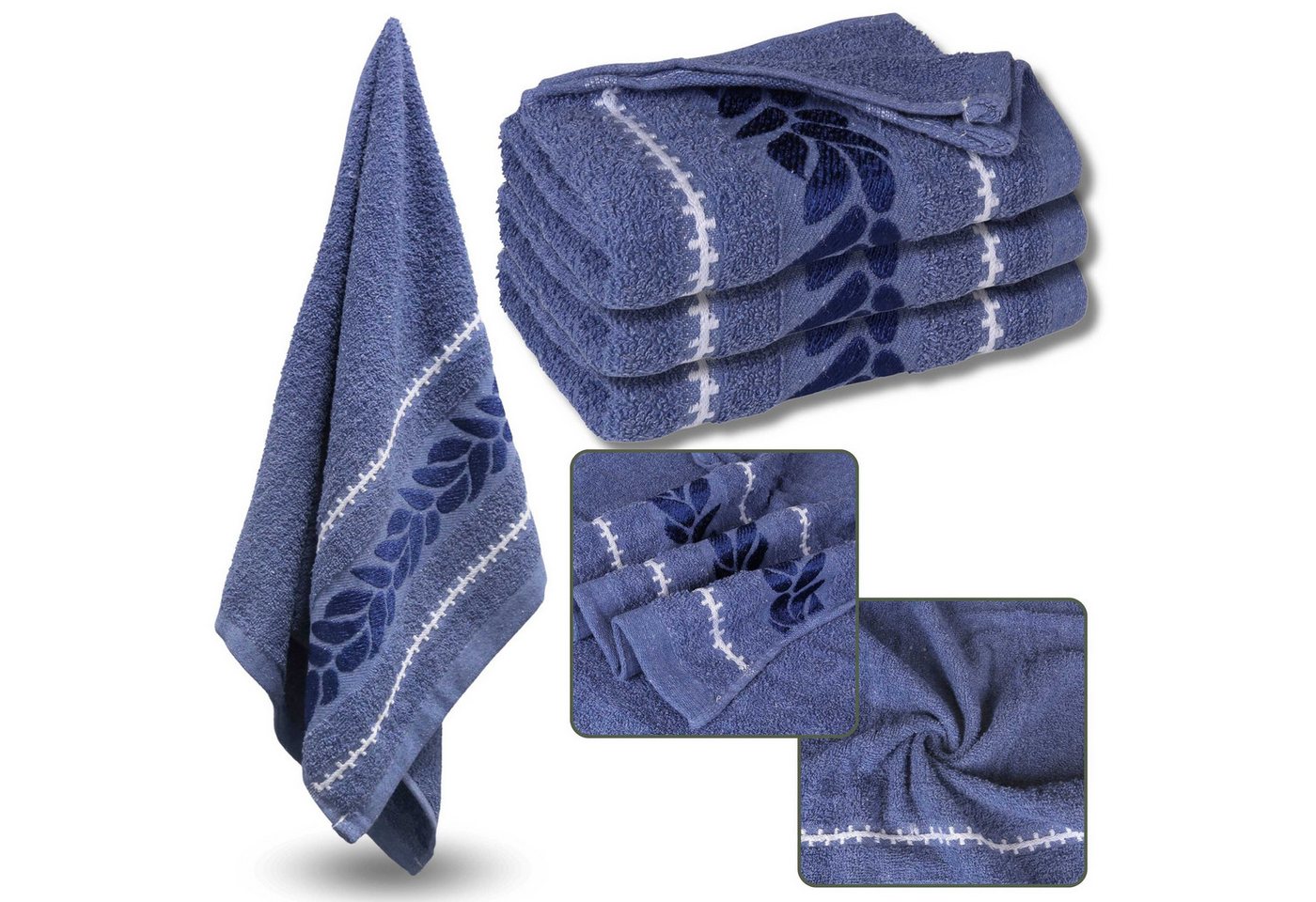 Sarcia.eu Handtücher Blaues Baumwollhandtuch mit dekorativer Stickerei, 48x100 cm x3 von Sarcia.eu