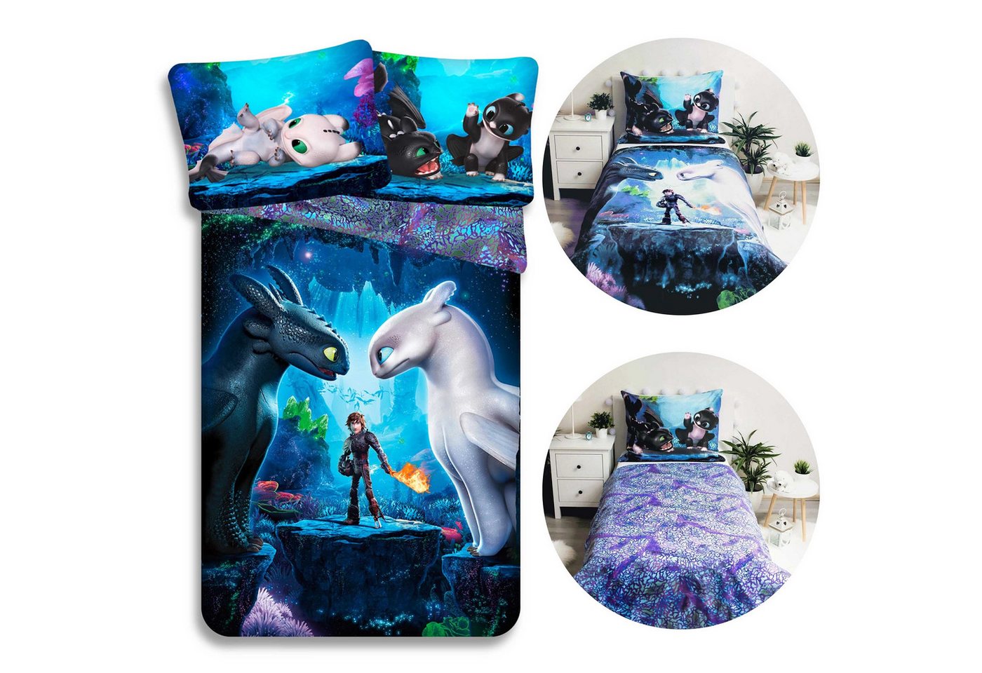 Sarcia.eu Kinderbettwäsche Drachenzähmen leicht gemacht Kinderbettwäsche 140x200+70x90 cm von Sarcia.eu