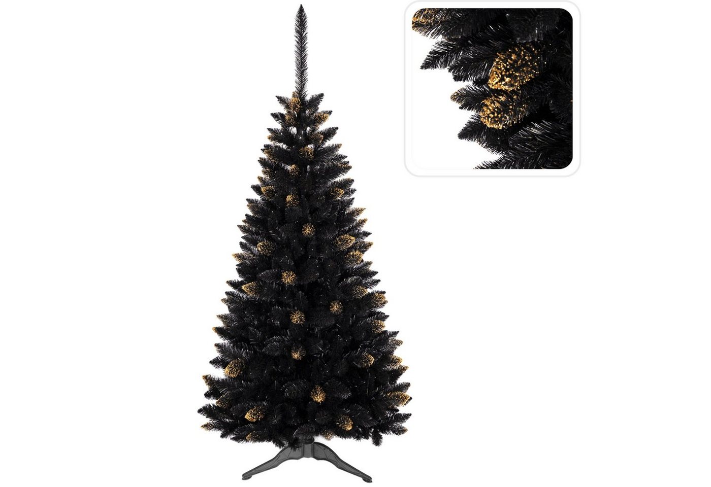 Sarcia.eu Künstlicher Weihnachtsbaum Schwarzer künstlicher Weihnachtsbaum Fichte Ghana PVC, gold 150cm von Sarcia.eu