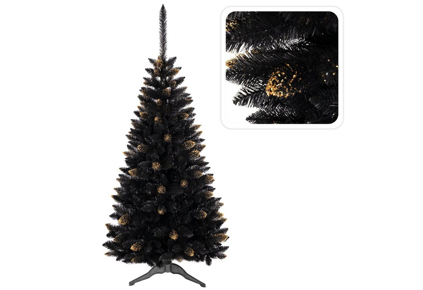 Sarcia.eu Künstlicher Weihnachtsbaum Schwarzer künstlicher Weihnachtsbaum Fichte Ghana PVC, gold 180cm von Sarcia.eu