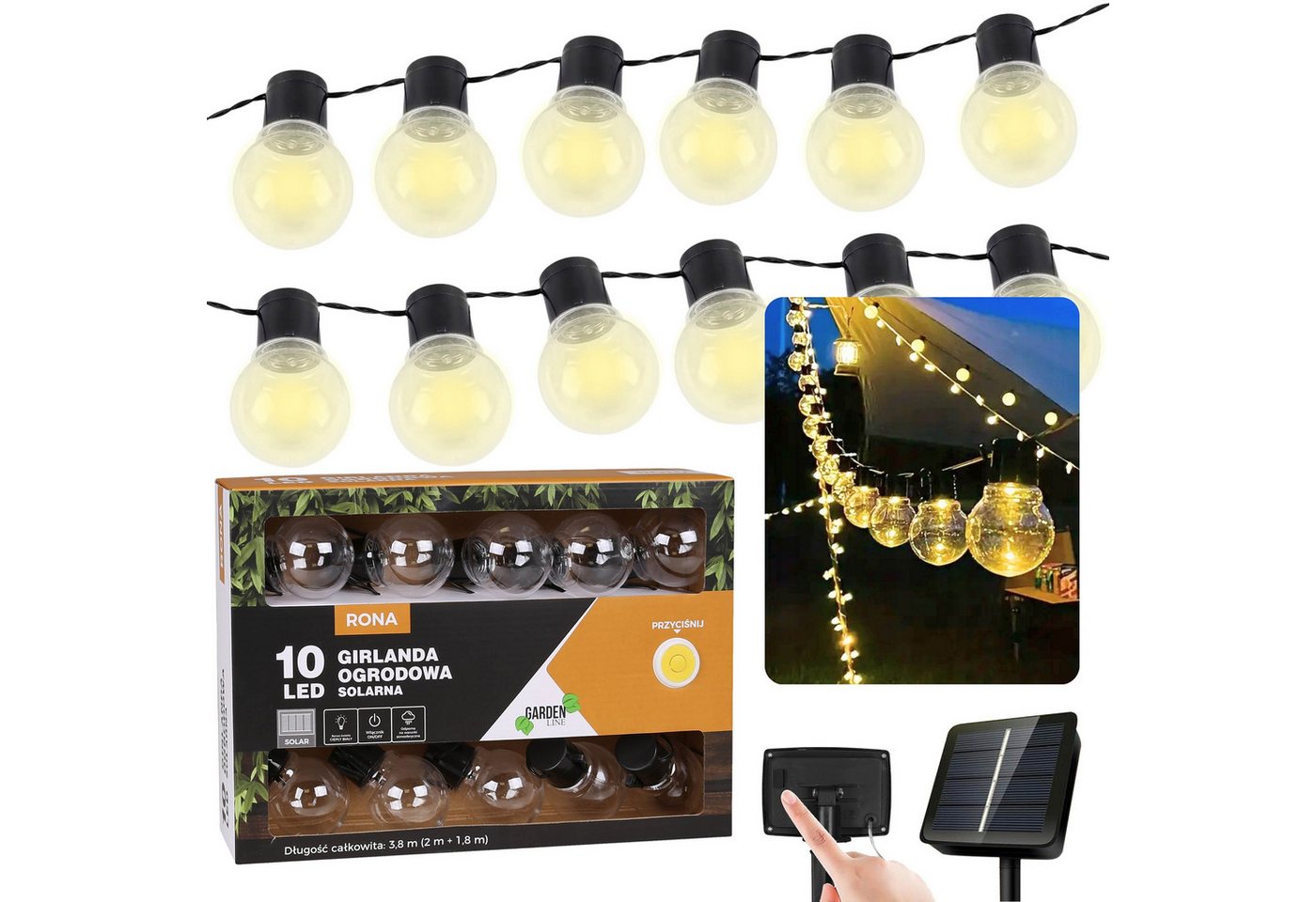 Sarcia.eu LED Solarleuchte Solar-Gartengirlande 10 LED, Lichterkette 3,8m von Sarcia.eu