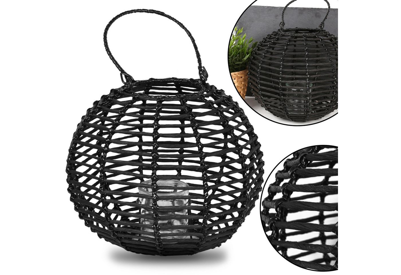 Sarcia.eu Laterne Schwarze geflochtene Gartenlaterne mit Glaseinsatz 30x24 cm Sarcia.eu Laterne Schwarze geflochtene Gartenlaterne mit Glaseinsatz 30x24 cm von Sarcia.eu
