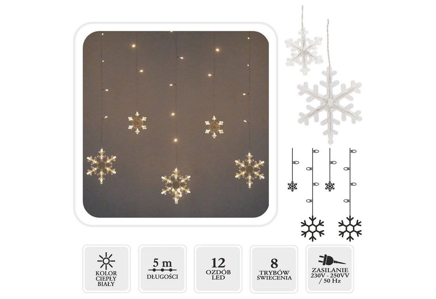 Sarcia.eu Lichtervorhang LED-Schneeflocken-Lichtvorhang, Weihnachtsgirlande 5m von Sarcia.eu