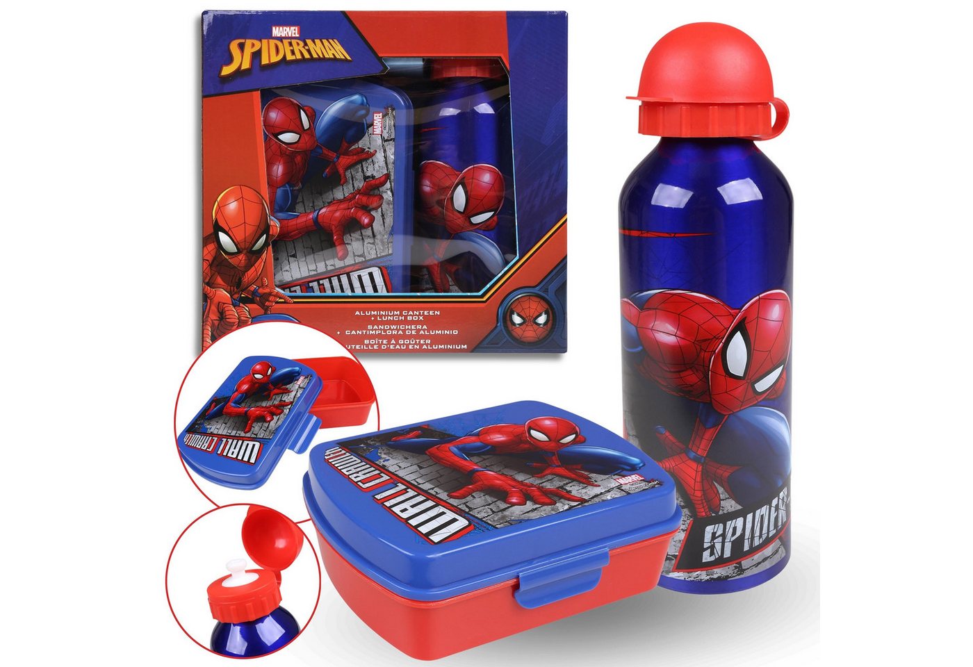 Sarcia.eu Lunchbox MARVEL SpiderMan Set: Trinkflasche 500 ml + Brotdose, Lunchbox von Sarcia.eu