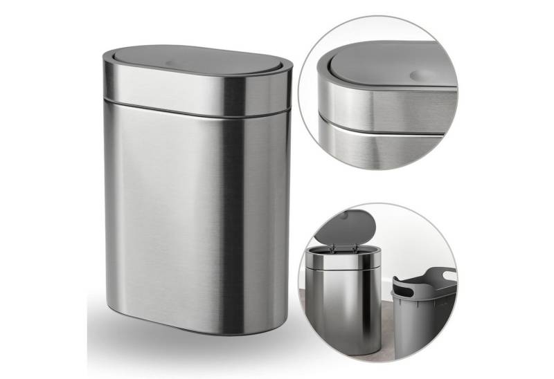 Sarcia.eu Mülleimer BROGRUND Silberner Korb mit Druckknopfdeckel, Edelstahl 4l IKEA von Sarcia.eu