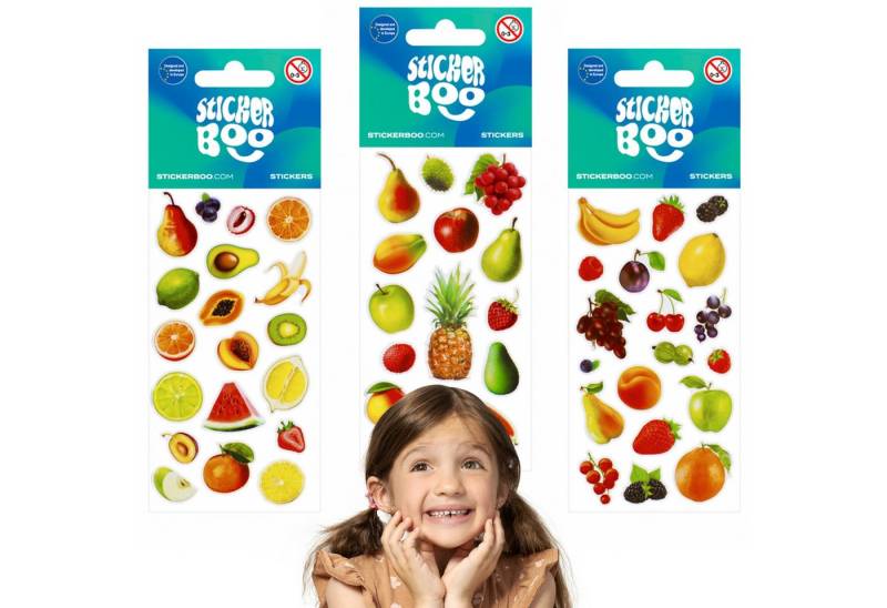Sarcia.eu Sticker Set von bunten Stickern Obst, Aufkleber für Kinder, (3-tlg) von Sarcia.eu