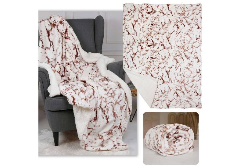 Sarcia.eu Tagesdecke Weiß-braune Mikrofleece-Decke, sherpa 220-230 g/m 150x200 cm von Sarcia.eu