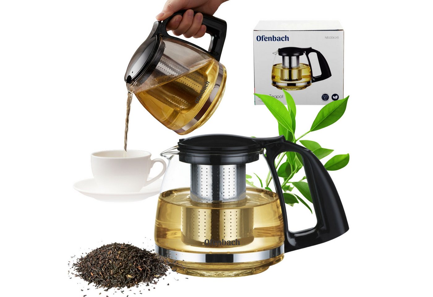 Sarcia.eu Teekanne GLAS Kanne mit Teesieb, für Kräuter, mit Deckel – 750 ml von Sarcia.eu