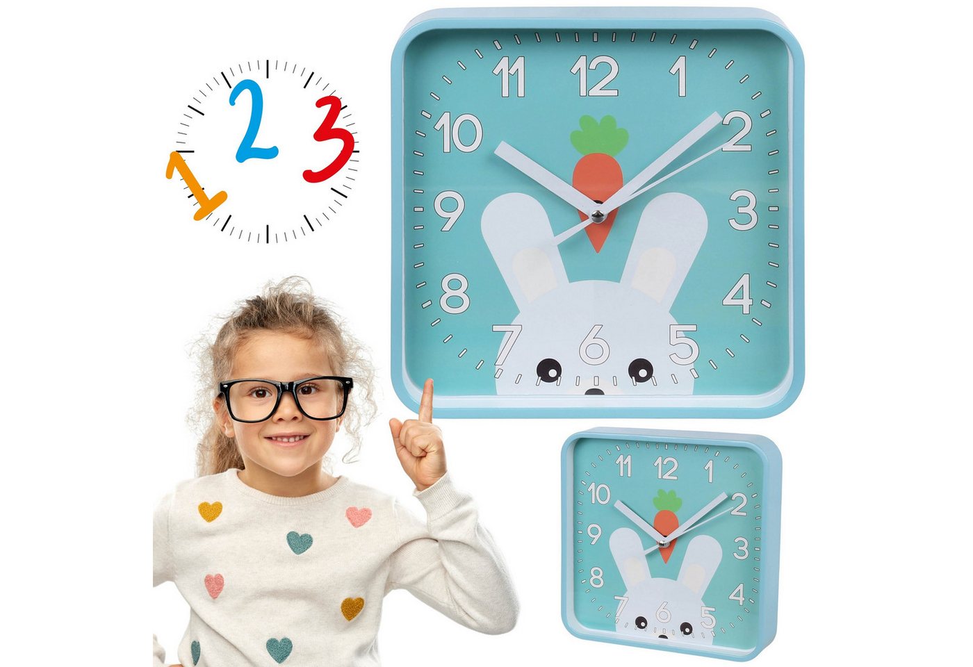 Sarcia.eu Wanduhr Türkisfarbene analoge Wanduhr, quadratische Uhr für Kinder, Kaninchen von Sarcia.eu
