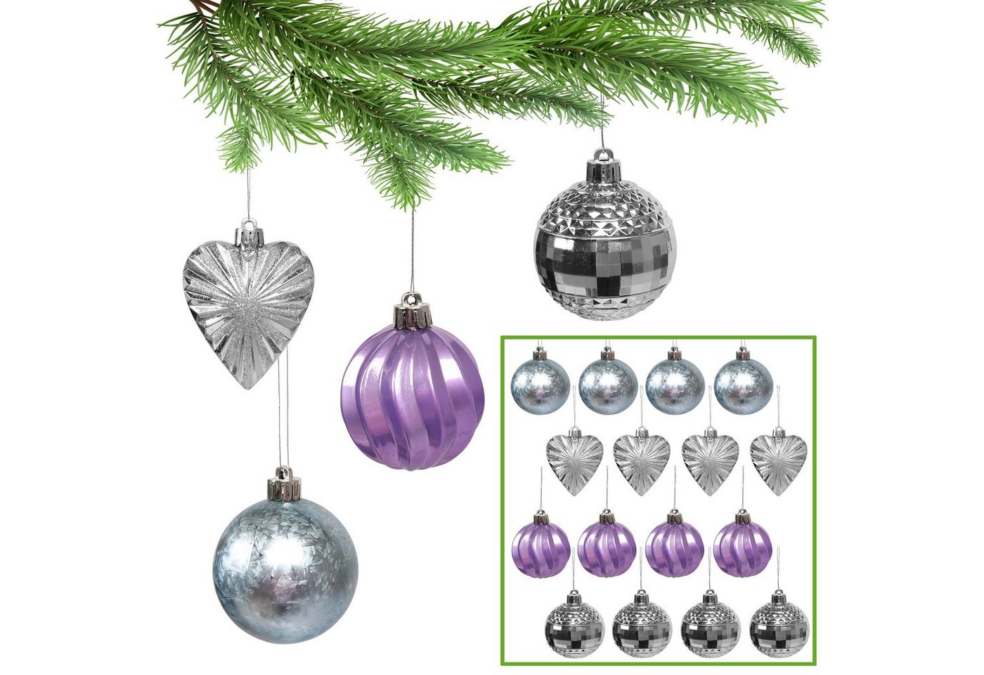 Sarcia.eu Weihnachtsbaumkugel Christbaumkugeln aus Kunststoff 7 cm, 16 Stück x 1 Pack von Sarcia.eu