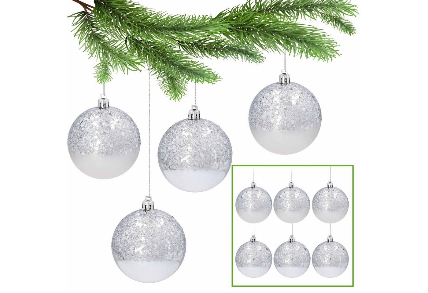 Sarcia.eu Weihnachtsbaumkugel Christbaumkugeln aus Kunststoff mit Glitzer 8cm, 6tlg. 1 Pack von Sarcia.eu