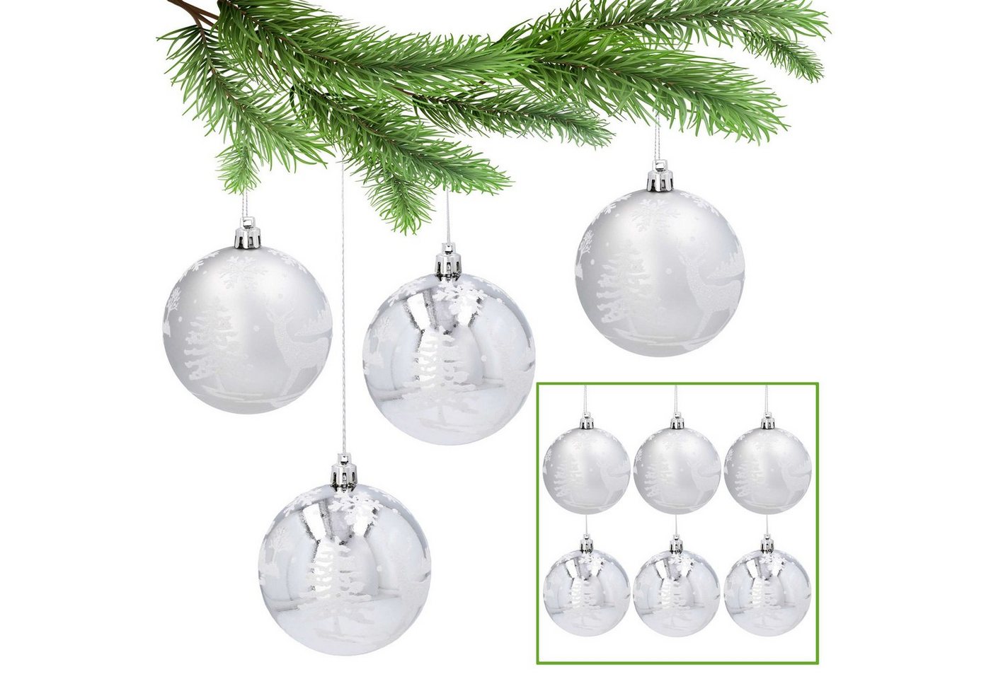 Sarcia.eu Weihnachtsbaumkugel Christbaumkugelset aus Kunststoff 8cm, silbern, 6 Stück 1 Pack von Sarcia.eu