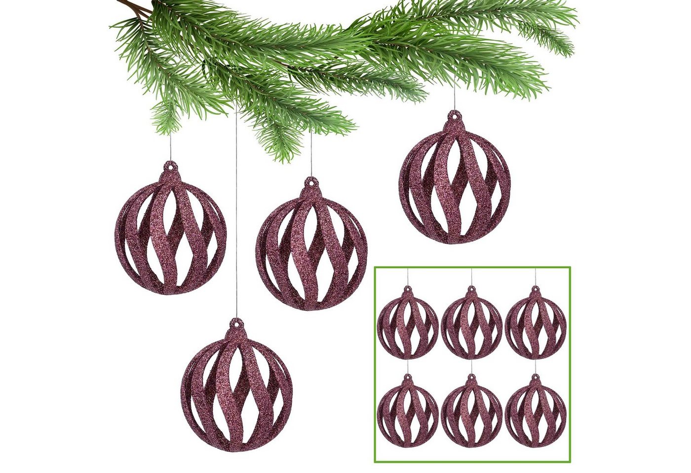 Sarcia.eu Weihnachtsbaumkugel Dunkelrote Christbaumkugeln, durchbrochene Kugeln 8cm, 6Stück x 1Pack von Sarcia.eu