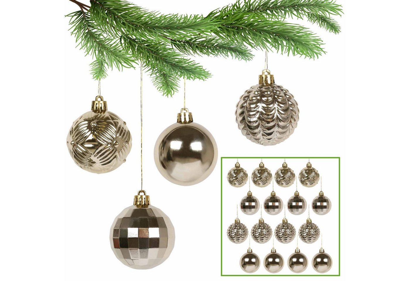 Sarcia.eu Weihnachtsbaumkugel Goldene Christbaumkugeln, Kugelset 6cm, 16 Stück x 1 Pack von Sarcia.eu