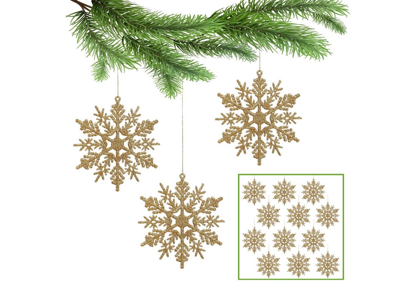 Sarcia.eu Weihnachtsbaumkugel Goldsterne, Weihnachtsbaum-Schneeflocken 10cm, 12 Stück von Sarcia.eu