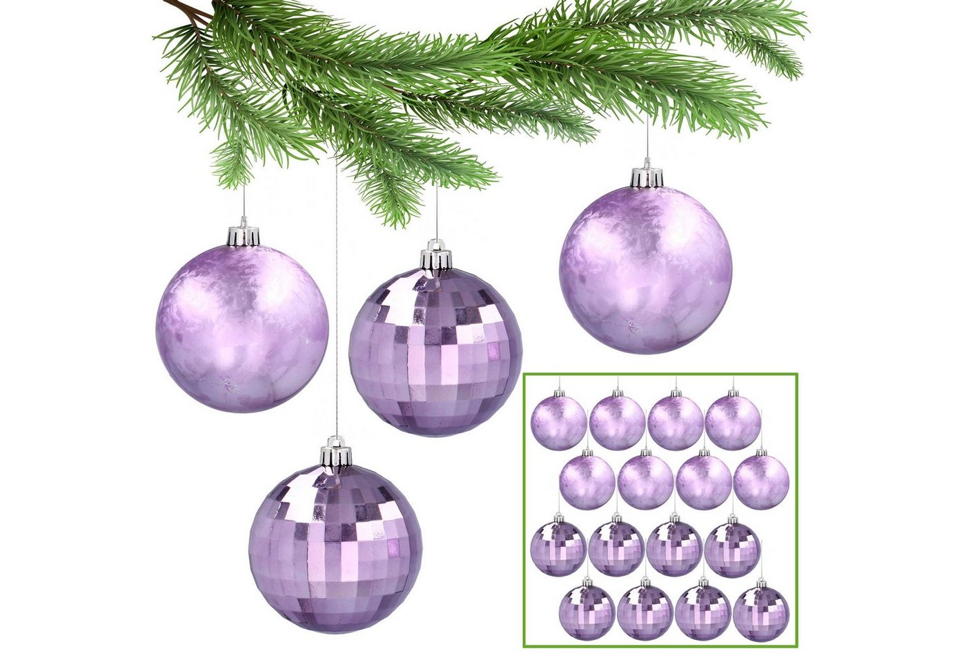 Sarcia.eu Weihnachtsbaumkugel Lila kugeln aus Kunststoff 8cm, 16Stück 1Pack von Sarcia.eu
