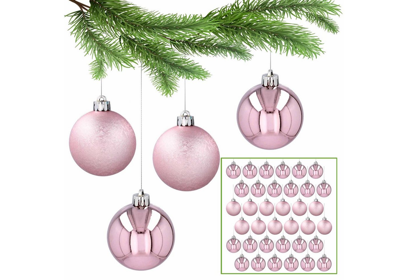 Sarcia.eu Weihnachtsbaumkugel Rosa Christbaumkugeln, Kugelset aus Kunststoff 5cm, 36 Stück 1 Pack von Sarcia.eu