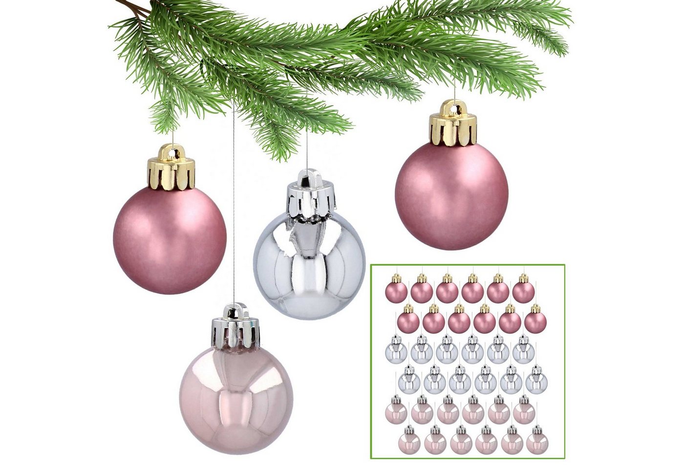 Sarcia.eu Weihnachtsbaumkugel Rosa und silberne Christbaumkugeln aus Kunststoff 3cm, 36 Stück 1 Pack von Sarcia.eu