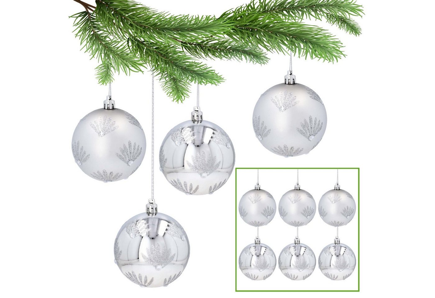 Sarcia.eu Weihnachtsbaumkugel Silberne Christbaumkugeln mit Glitzer, Kunststoff 8cm, 6 Stück 1Pack Sarcia.eu Weihnachtsbaumkugel Silberne Christbaumkugeln mit Glitzer, Kunststoff 8cm, 6 Stück 1Pack von Sarcia.eu