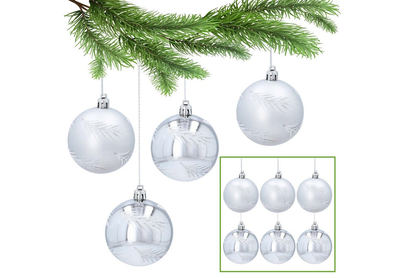 Sarcia.eu Weihnachtsbaumkugel Silberne kugeln im Tannenbaumstil aus Kunststoff 7cm, 6Stück 1Pack von Sarcia.eu