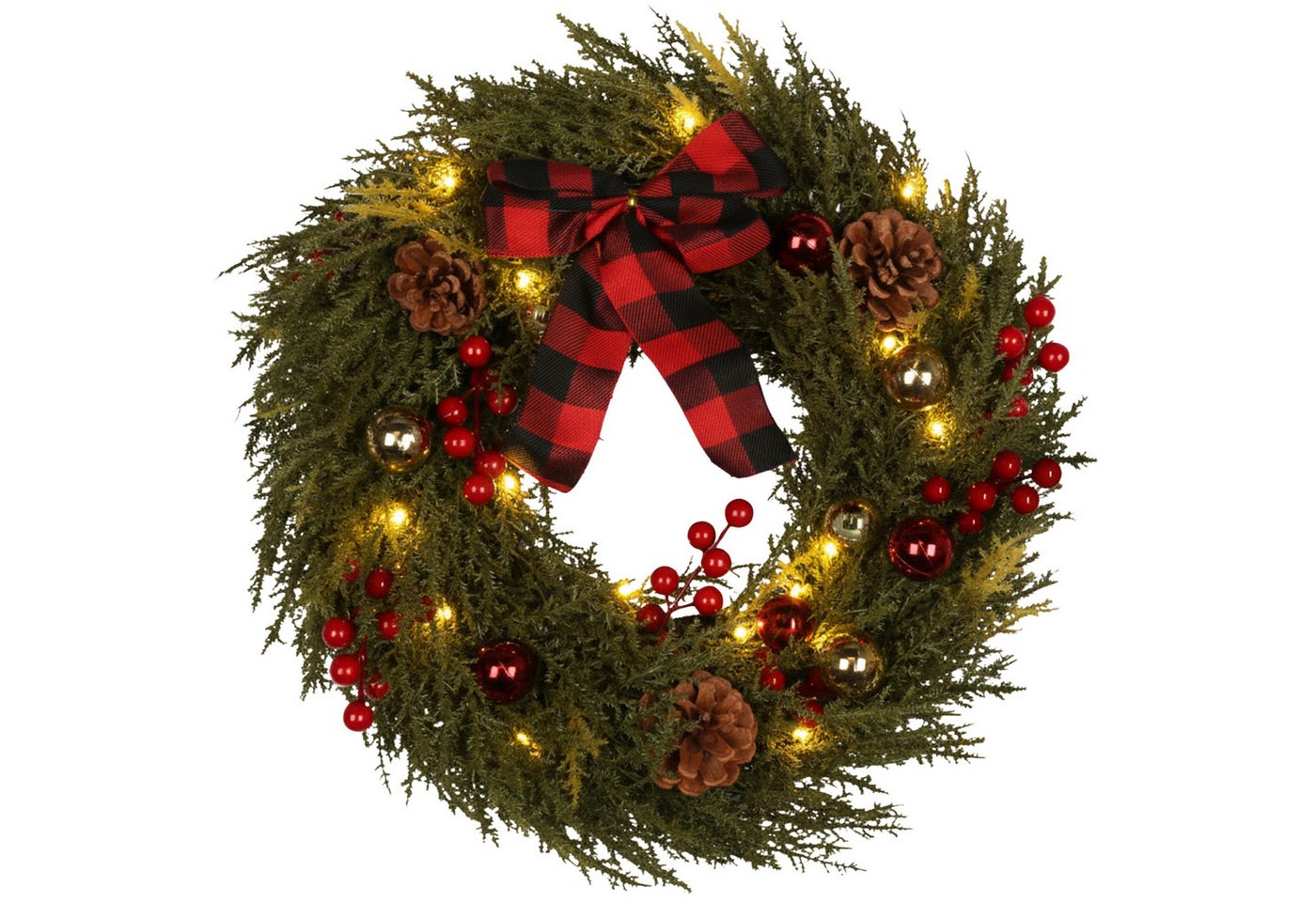 Sarcia.eu Weihnachtsfigur Grüner Weihnachtskranz LED-Beleuchtung mit Schleife 40 cm von Sarcia.eu