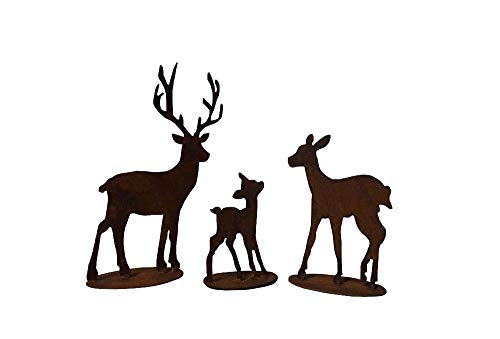 Deko Hirschfamilie Hirsch Reh Kitz Rost Edelrost Metall Rostfigur Wohndeko Gartendeko Garten-Deko Terrassen-Deko Terrasse Balkon Balkon-Deko Garten-Skulpturen Winterdeko Landhausstil Landhaus Stil Rost-Finish Rostfinish von veeu