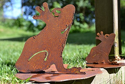 Saremo 2 Stück Frosch auf Seerosenblatt Metall Edelrost Rost Rostfigur Deko Dekoration Deko-Idee Dekofrosch Dekotier Rostdeko Gartendeko Geschenk-Idee Geschenk von Saremo