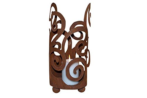 Windlicht Ornament zum Stellen inkl. Kerze Metall Edelrost Rost Deko Dekoration Deko-Idee Rostdeko Gartendeko Geschenk-Idee Geschenk Sommerdeko von Saremo